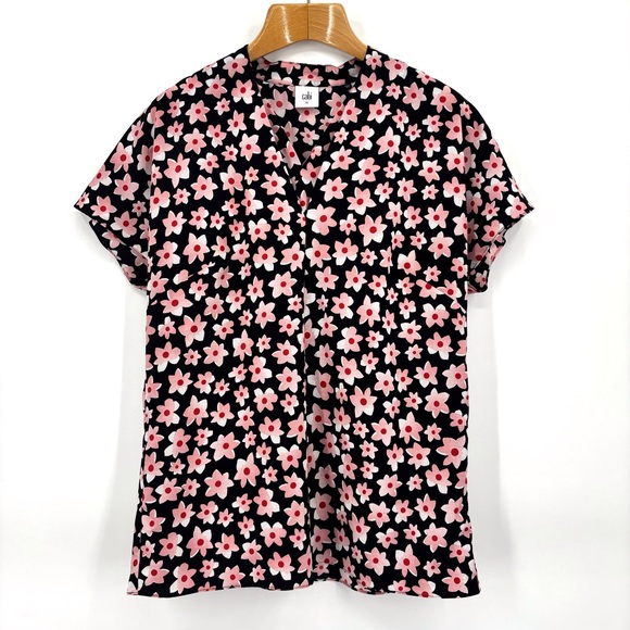 Cabi Harmony Blouse # 5347, Pink and Red Floral Short Sleeve V-Neck Top, Medium - Picture 13 of 17